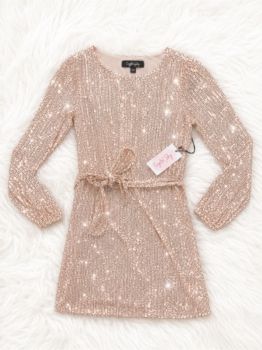 Crystal Sky Sequin Mini Dress Small NWT Rose Gold Long Sleeve Holiday Cocktail